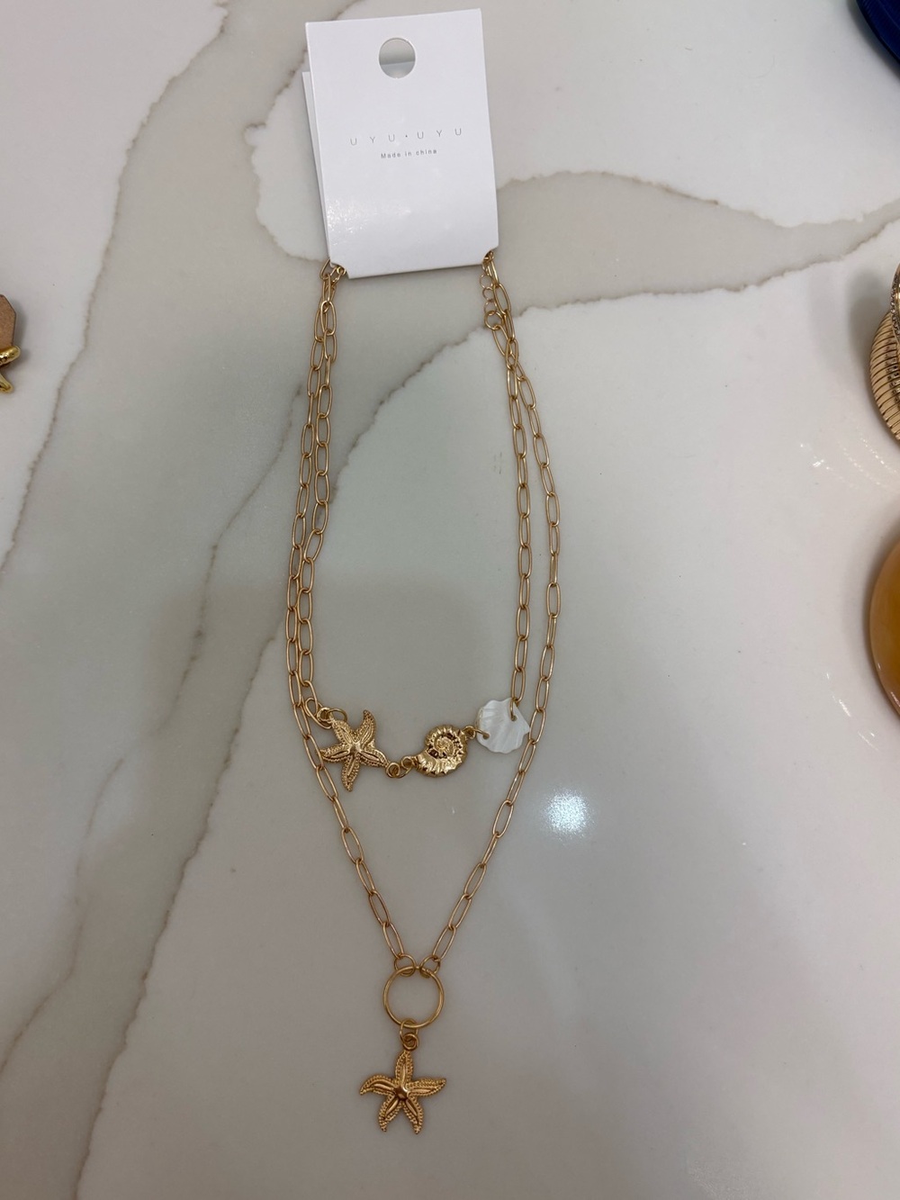 Amazon Gold-Tone Double Layer Starfish & Shell Necklace